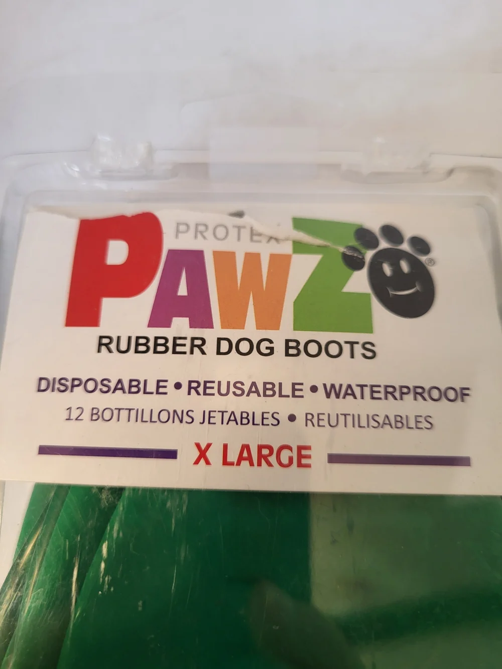 PAWZ Rubber Dog Boots X-Large Green - Waterproof Reusable NIP